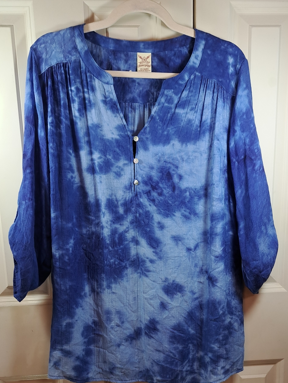 Faded Glory Blue Tie-Dye Peasant Tunic